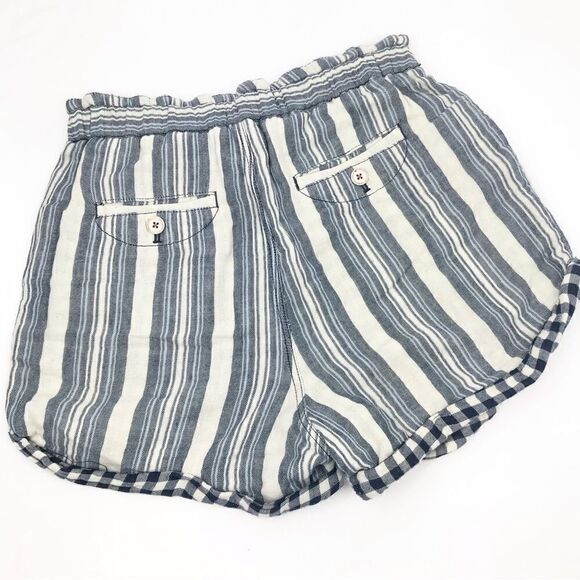 Anthro Pilcro Everyday Stripe Blue Contrast Plaid Paper Bag High Waist Shorts - Picture 9 of 16